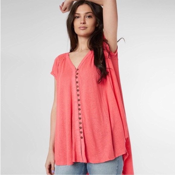 Free People Tops - Free People Highland Linen blend short sleeve top size small nwot